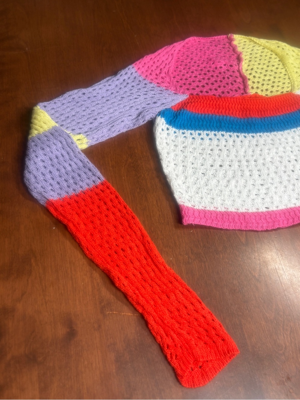 Colorblock Open-Knit Cropped Sweater - Multicolor - Picture 2 of 8